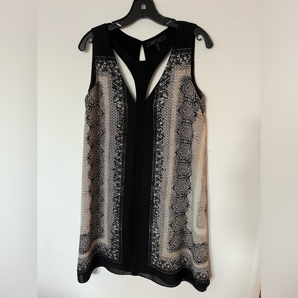 BCBG Max Azria Swing Dress, black/white bandana print, Size Small